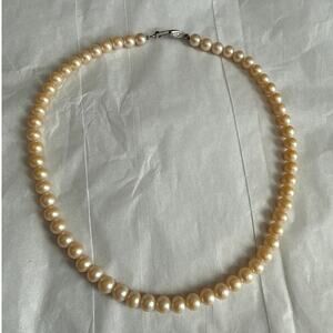 Vintage Made in Japan Faux Pearl Necklace Champagne Cream Mid Century Jewelry